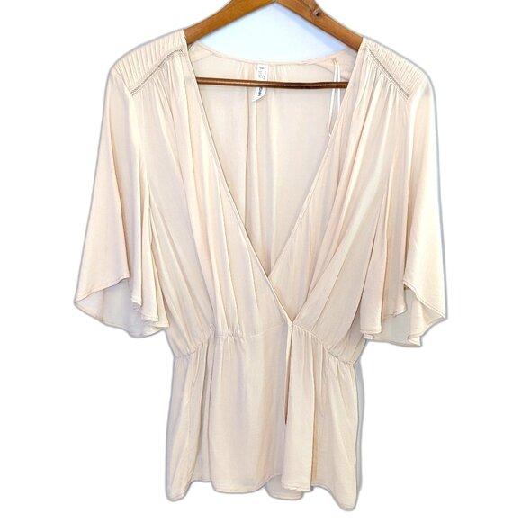 MNG Mango | Short Sleeve Lightweight Peach Pink Surplice Blouse | Size 6 - Picture 6 of 12